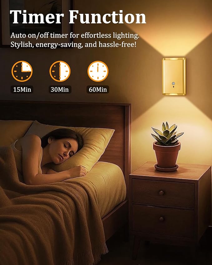 Motion Sensor Wall Lights Gold - Home Decor Light Battery Operated Wall Light Indoor Set of 2 Magnetic Wall Friendly, Decor for Hallway Stairway Dining Room Bedroom Living Room(Gold 2pcs)