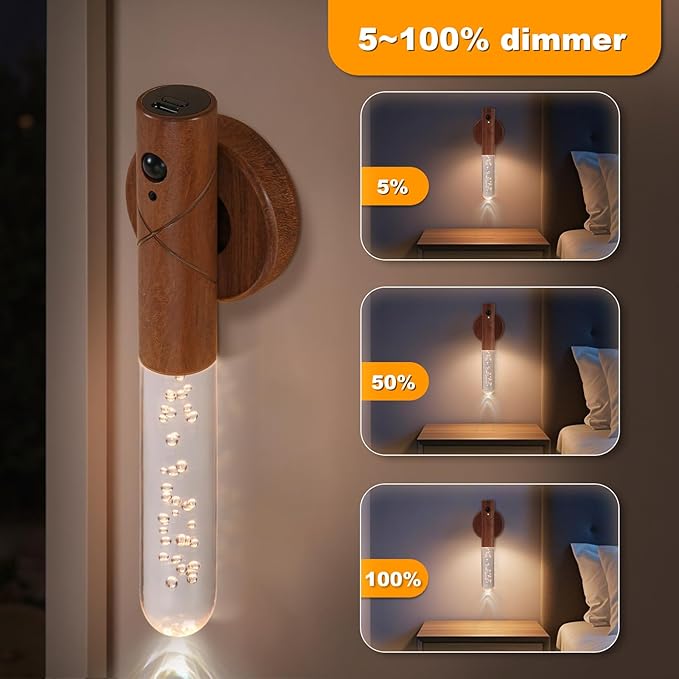 Motion Sensor Light Indoor, Battery Operated LED Lights for Bedroom, 3 Colors & Dimmable, Portable Rechargeable Wall Sconce for Bathroom Hallway Stair Garage Understairs Cupboard Kids Gift(Crystal)