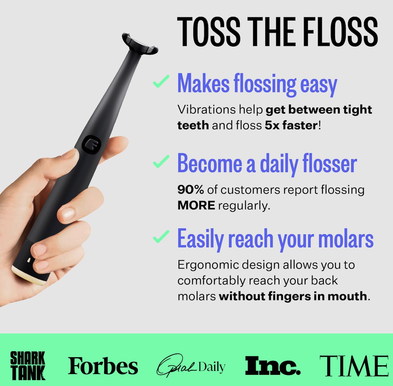 FLAUS Electric Flosser (Shark Tank) 3 Speeds + 45 Refill Heads w/Extra Strong Woven Floss, Increased Durability - Water Flosser Alternative, Dentist Recommended Tooth Flossers, Eco Dental Floss Picks
