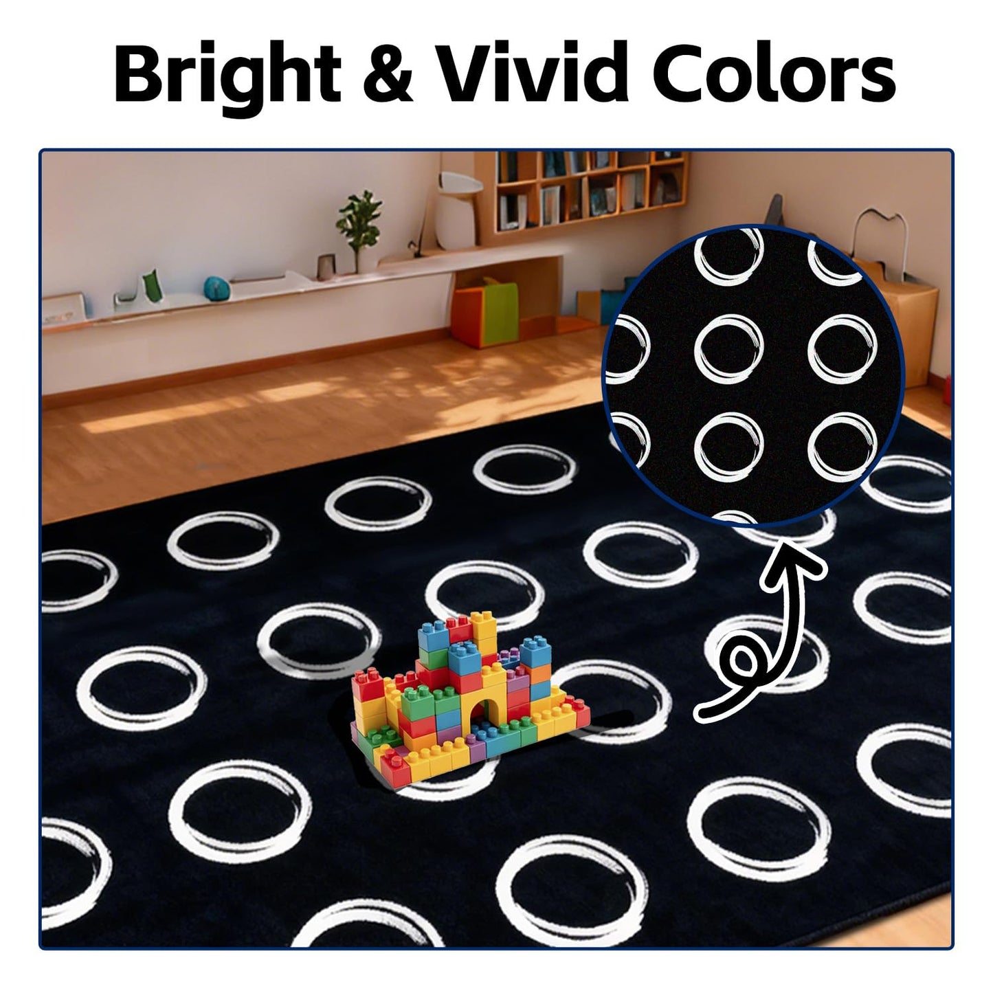 MAISONRINA Large Classroom Rugs Elementary 13'x7'7'' - Seats 24 with White Circle,Classroom Carpet for Preschool Kindergarten,Educational Rugs for Daycare Kids Room Teaching & Playroom (Black)