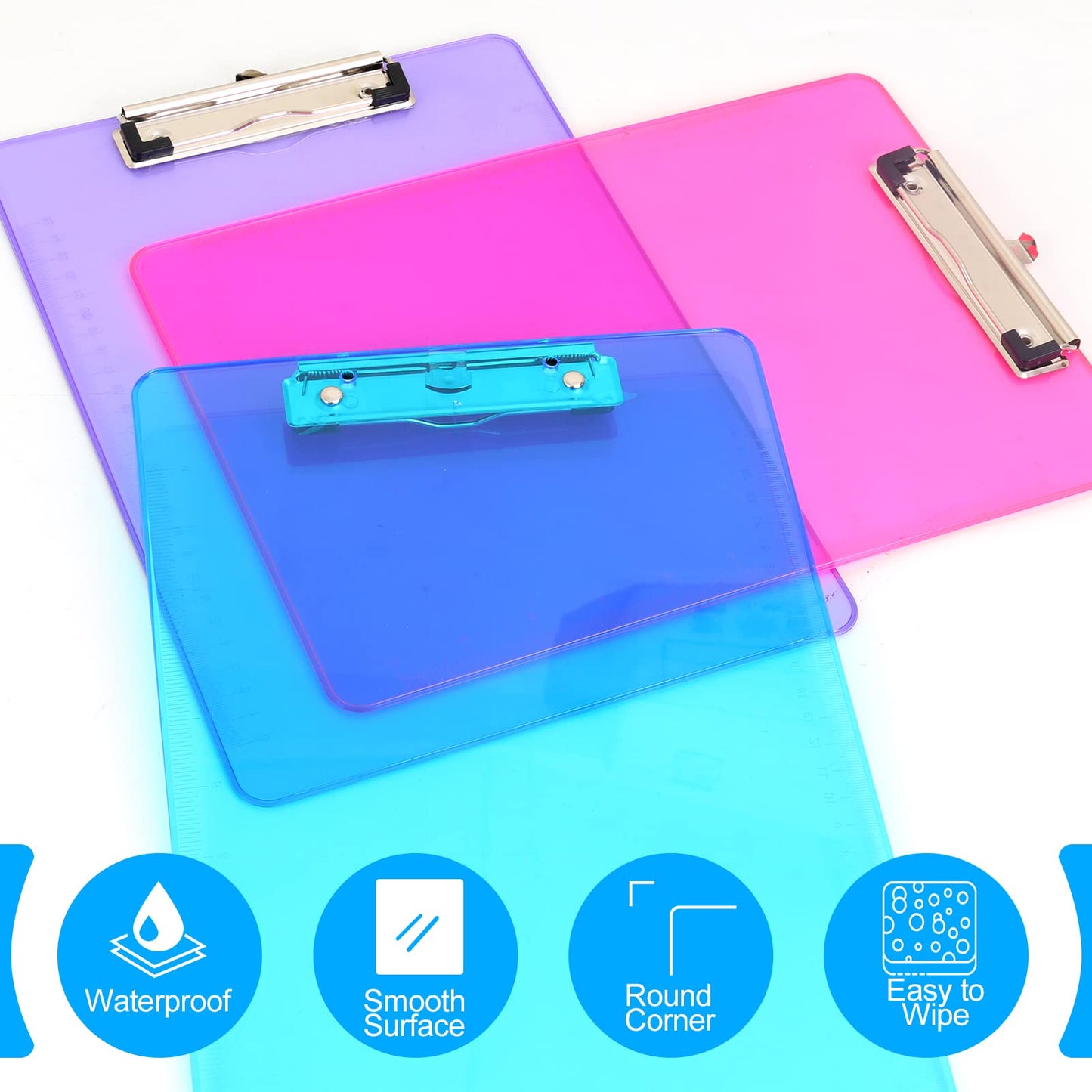 Clipboards, HERKKA 15 Pack Plastic Clipboards Low Profile Clip Standard A4 Letter Size, Office Supplies Classroom Supplies