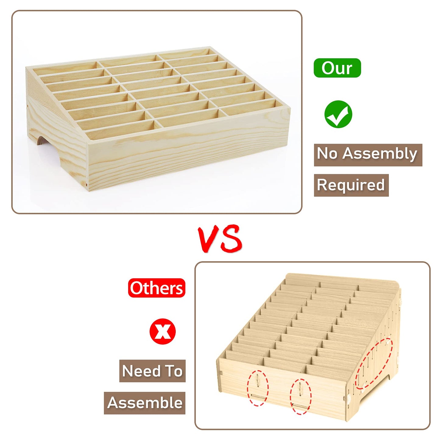 Ozzptuu 24-Grid Wooden Cell Phone Holder Desktop Organizer Storage Box for Classroom Office (24-Grid)