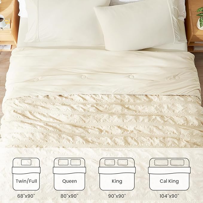 Cozy Bliss Cooling Comforter Seersucker Plaid Full, Q-Max 0.4 Reversible Lightweight Cooling Blanket, Breathable Silk Smooth Summer Bedding Quilt for Hot Sleepers Night Sweats Khaki