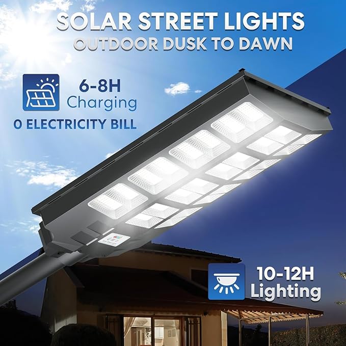 8000W Solar Street Lights Outdoor Waterproof, Dusk to Dawn Solar Lights Outdoor with Motion Sensor and Remote Control for Yard, Parking Lot, Garage, Street, 3 Pack