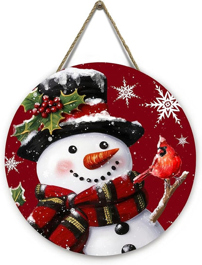 Snowman Xmas Door Sign Cardinal Snowflakes Door Hanger for Porch Wall Decor Winter Holiday Christma Outdoor Hanging Sign
