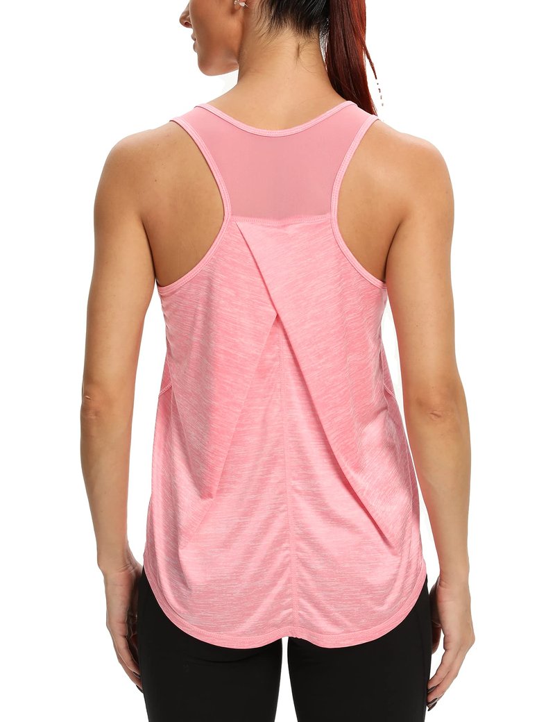 Aeuui Womens Workout Tops for Women Racerback Tank Tops Mesh Yoga Shirts Athletic Running Tank Tops Sleeveless Gym Clothes Pink
