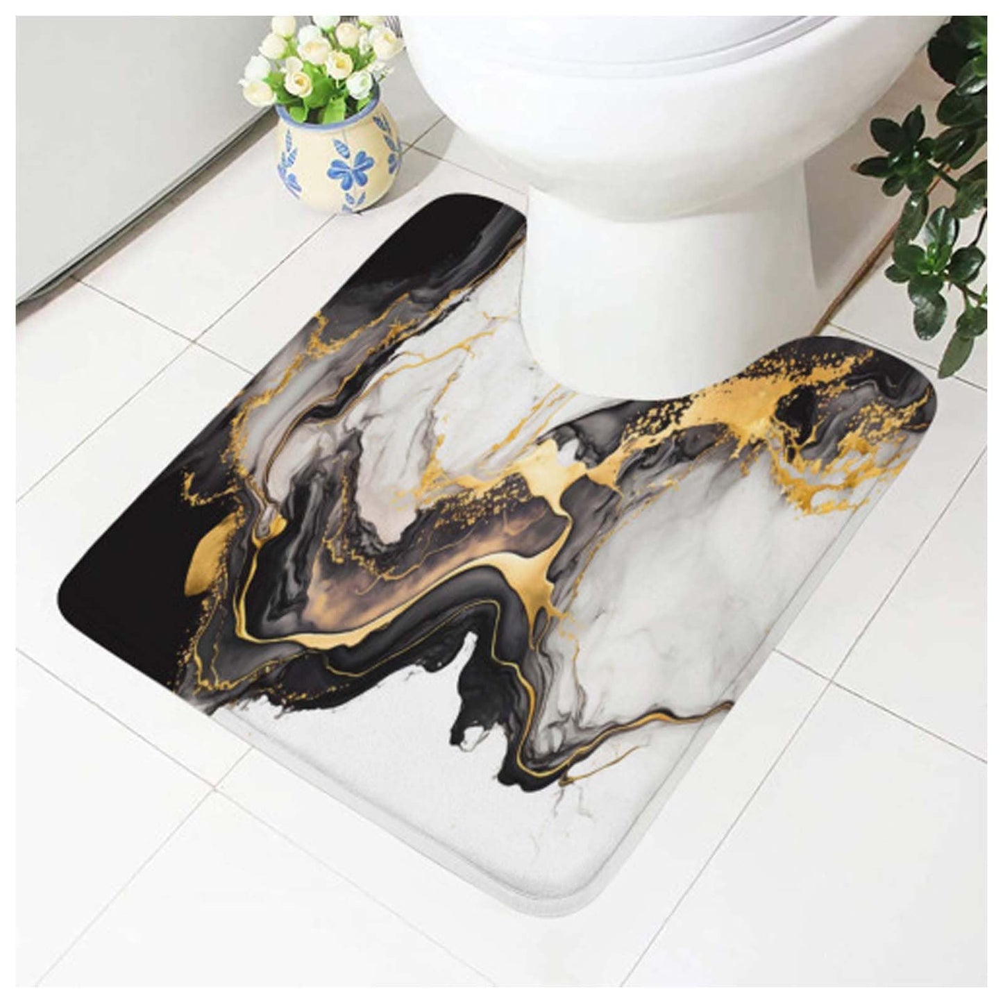 ENSFTF Toilet Rug U Shaped - Super Absorbent & Non-Slip Bathroom Rug, Soft Plush Toilet Surround Mat, Machine Washable, Fits Standard Toilet Base 16x20 Inch, Marble Pattern