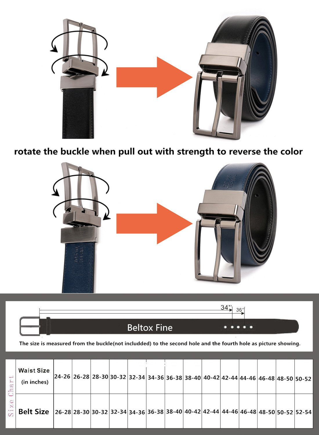 Belts for Men Reversible Leather 1.25" Waist Strap Fashion Dress Buckle Beltox(28-30,Sub-brushed Buckle Black/Brown)