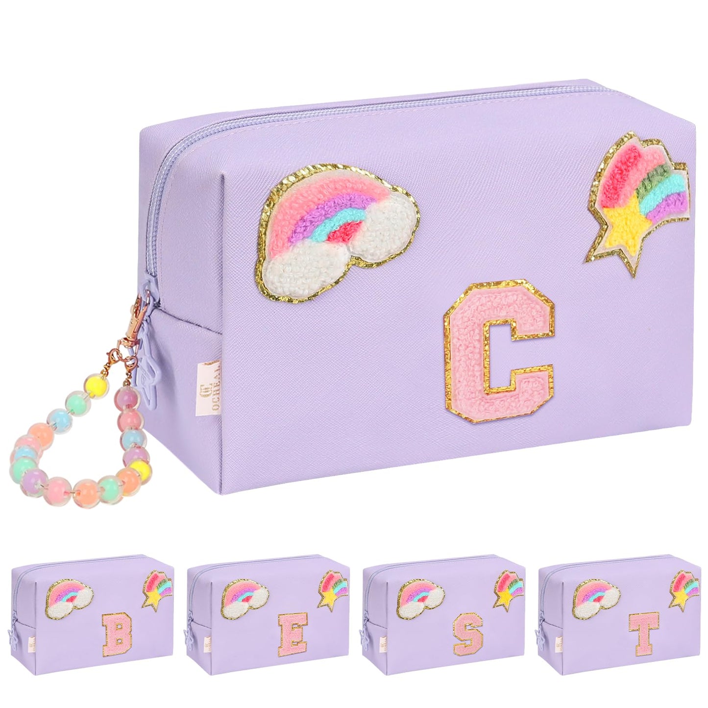 Initial Makeup Bag for Girls, Cute Makeup Bag Small Cosmetic Bag Travel Make Up Organizer Pouch, Birthday Gifts for Girls 4 5 6 7 8 9 10 11 12 13 14 15 Years Old, Teen Girls Gifts Trendy Stuff