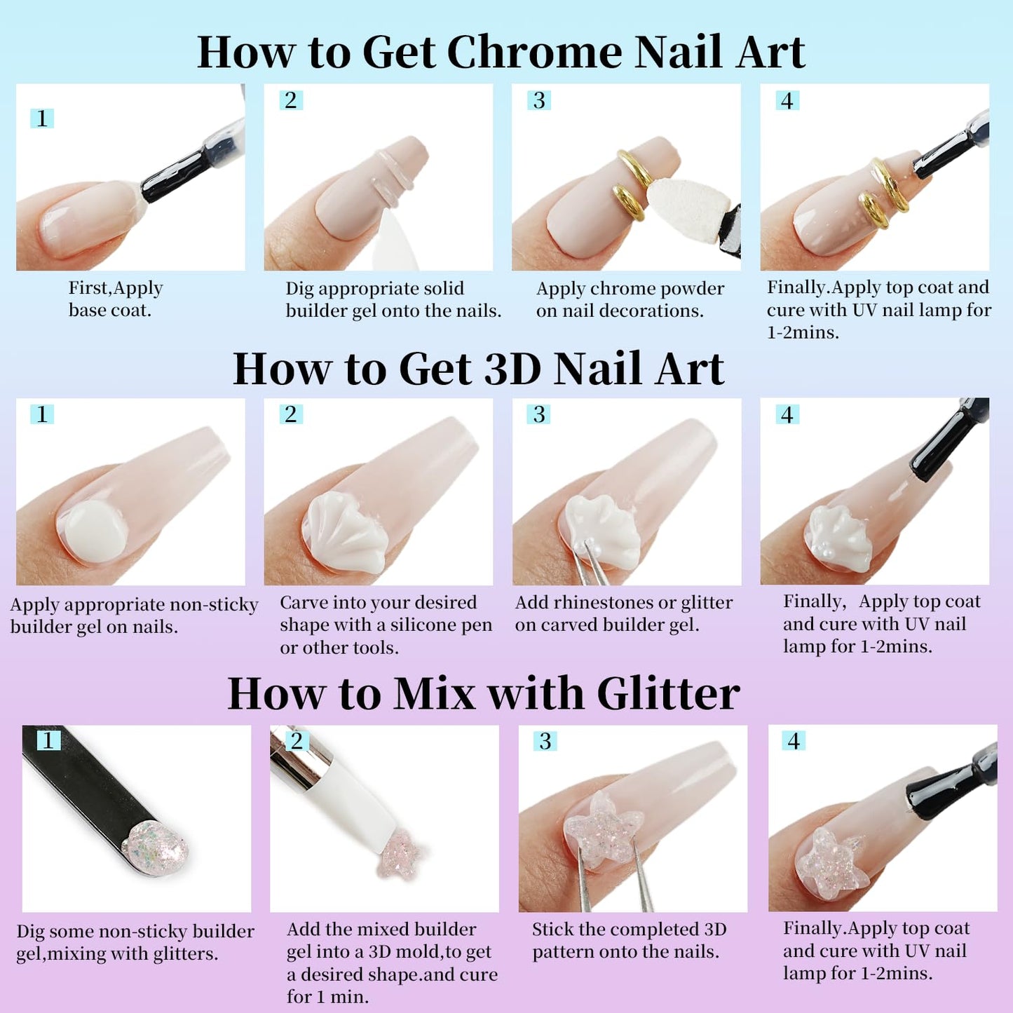 JEWHITENY Poly Extension Gel Nail Kit 14 PCS Poly Gel Kit with Slip Solution and Mini Lamp Nail Art Design Beginner
