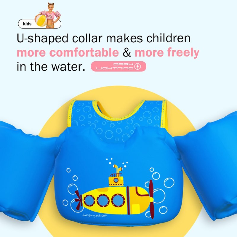 Dark Lightning Toddler Swim Vest for Kids Ages 2-7, Kids Floaties with Arm Wings, USCG Approved Pool Swim Vest for Boys Girls, 33-55 lbs (Submarine)