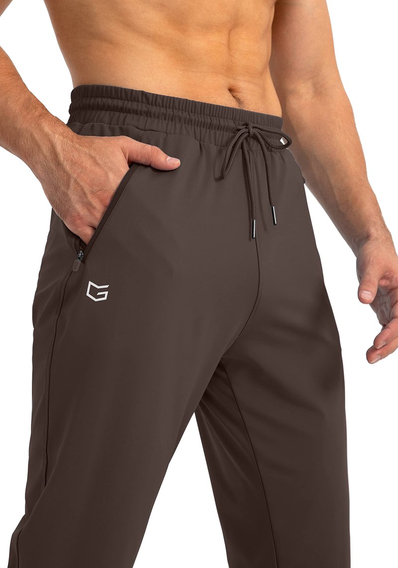G Gradual Men's Sweatpants with Zipper Pockets Tapered Joggers for Men Athletic Pants for Workout, Jogging, Running (Brown, Medium)