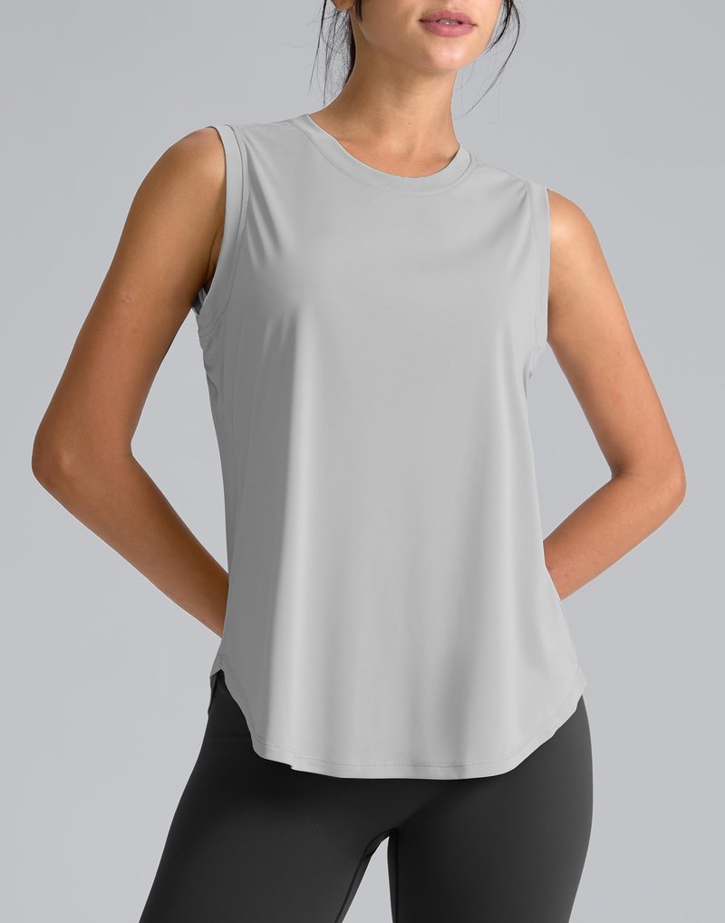 SANTINY Women's Sleeveless Workout Tops Breathable Lightweight Active Tennis Yoga Shirts Athletic Running Tank Tops for Women (Light Grey_XXL)