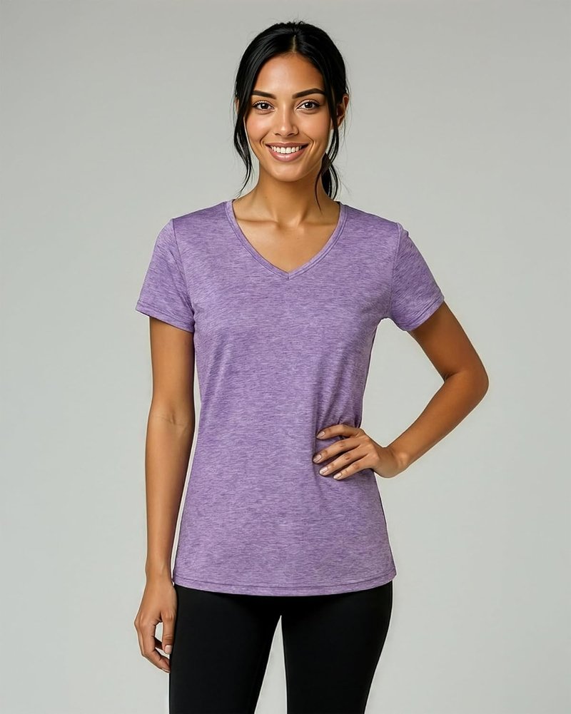 Real Essentials Women's Dry-Fit V-Neck T-Shirt - 5 Pack Workout & Yoga Tops | Plus Size Available