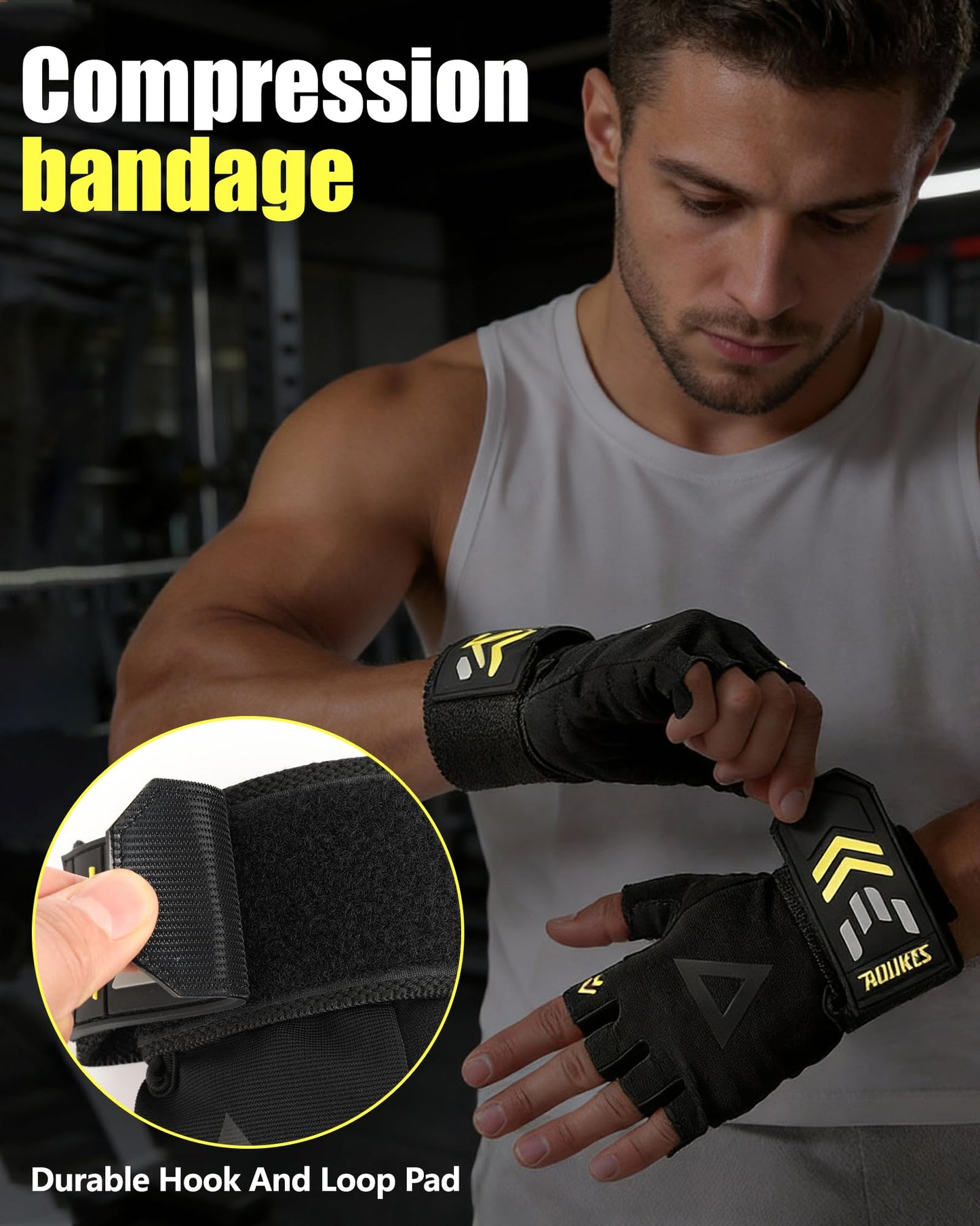 FitDA 2-in-1 Workout Gloves, Weight Lifting Gloves with Wrist Wrap Support for Men & Women, Ventilated Fingerless Padded Gym Glove for Weightlifting Pull-Ups & Fitness Training,L
