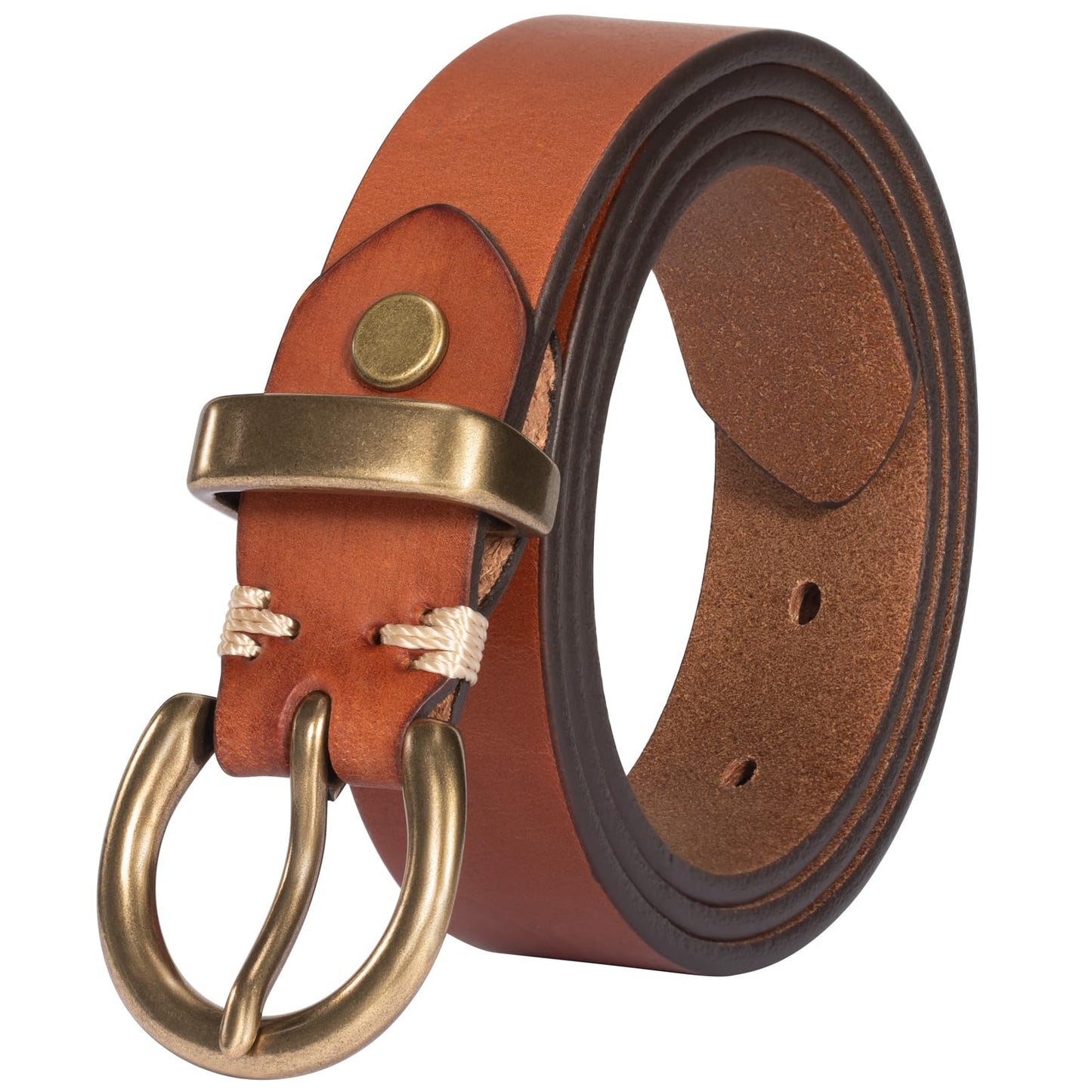 TYWestyles Womens Belt for Jeans Genuine Leather Belt Vintage Solid Brass Circle buckle Gift Box Packaging