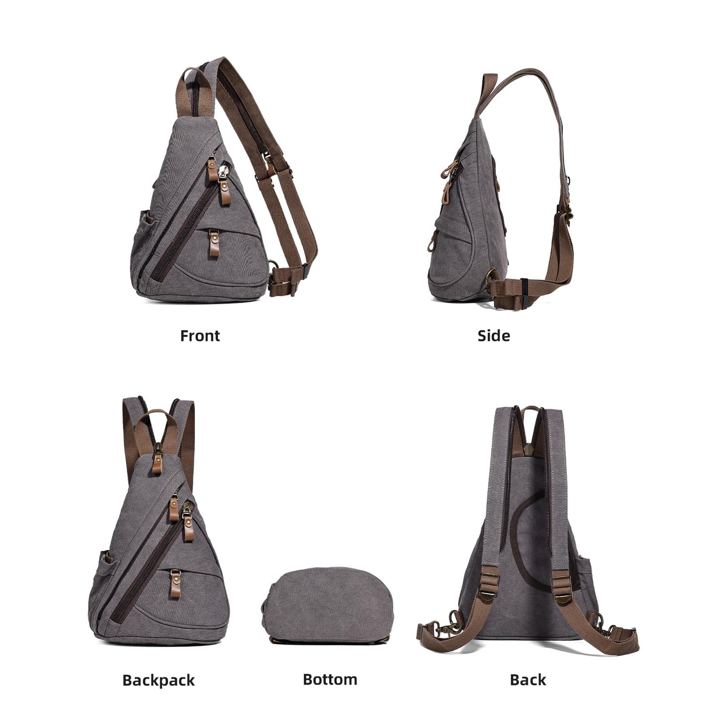 KL928 Canvas Sling Bag - Small Crossbody Backpack Shoulder Casual Daypack Rucksack for Men Women(Small Version, Dark Grey)