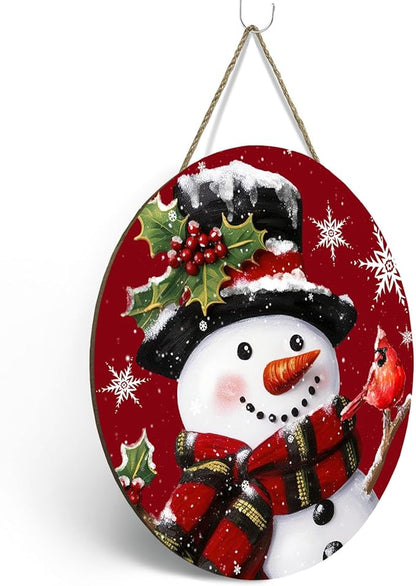 Snowman Xmas Door Sign Cardinal Snowflakes Door Hanger for Porch Wall Decor Winter Holiday Christma Outdoor Hanging Sign