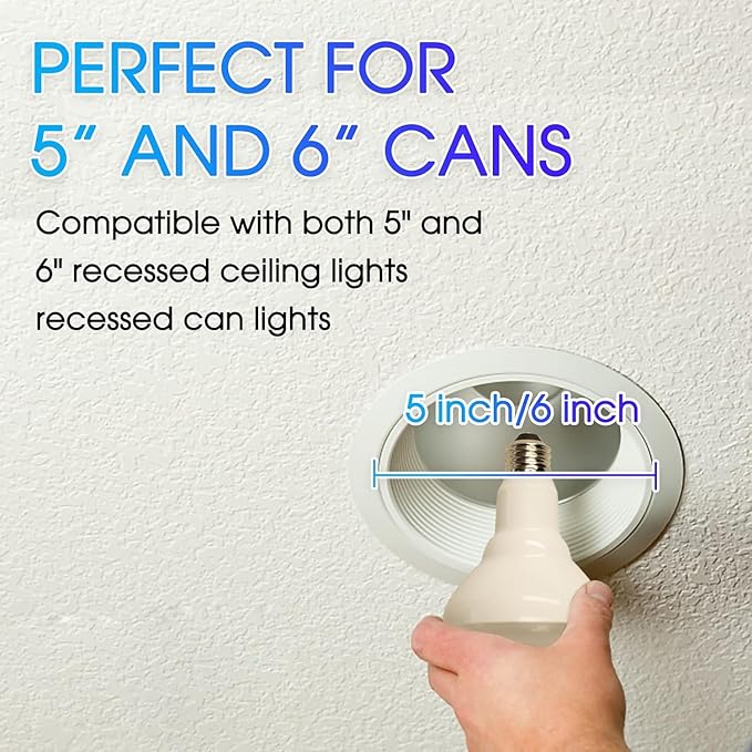 Energetic LED Flood Light Bulbs BR30, 65W Equivalent, CRI 90, Dimmable, Cool White 4000K, 750lm, Indoor Flood Lights for Recessed Cans, 6 Pack