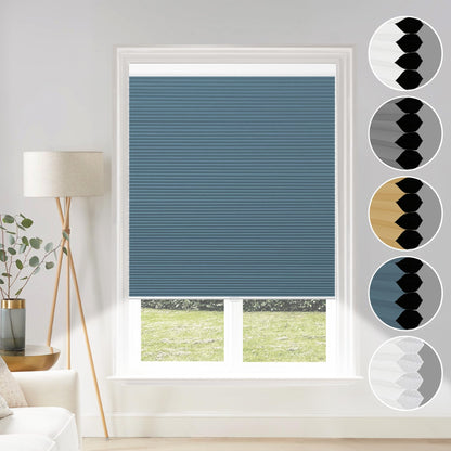 Grandekor Blackout Window Blinds and Shdes Cordless Cellular Shades, Ocean Blue-White, 34x64 inch