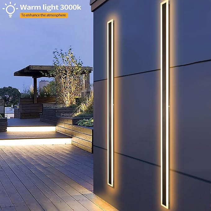 79 Inch Modern Outdoor Wall Light IP65 Waterproof Exterior Wall Sconce 3000K LED House Lights, Exterior Wall Lighting, Anti-Rust Linear Long Outdoor Light