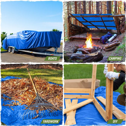 RUGGED RHINO Heavy Duty Waterproof Tarp, UV and Tear Resistant Cover with Reinforced Grommets and Corners, Outdoor Multipurpose Tarps for Camping, Patio, Garden, Car & Roof, 5 Mil, 6x8, 1 Pack, Blue