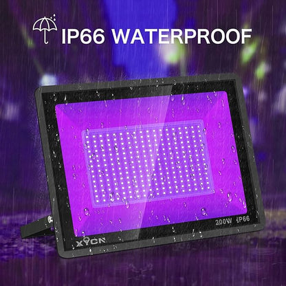 2 Pack 200W LED Black Lights Outdoor, Flood Light with Plug, 395nm to 410nm IP66 Waterproof for Dance Party, Glow in The Dark, Stage Lighting, Body Paint, Fluorescent Poster, Neon Glow