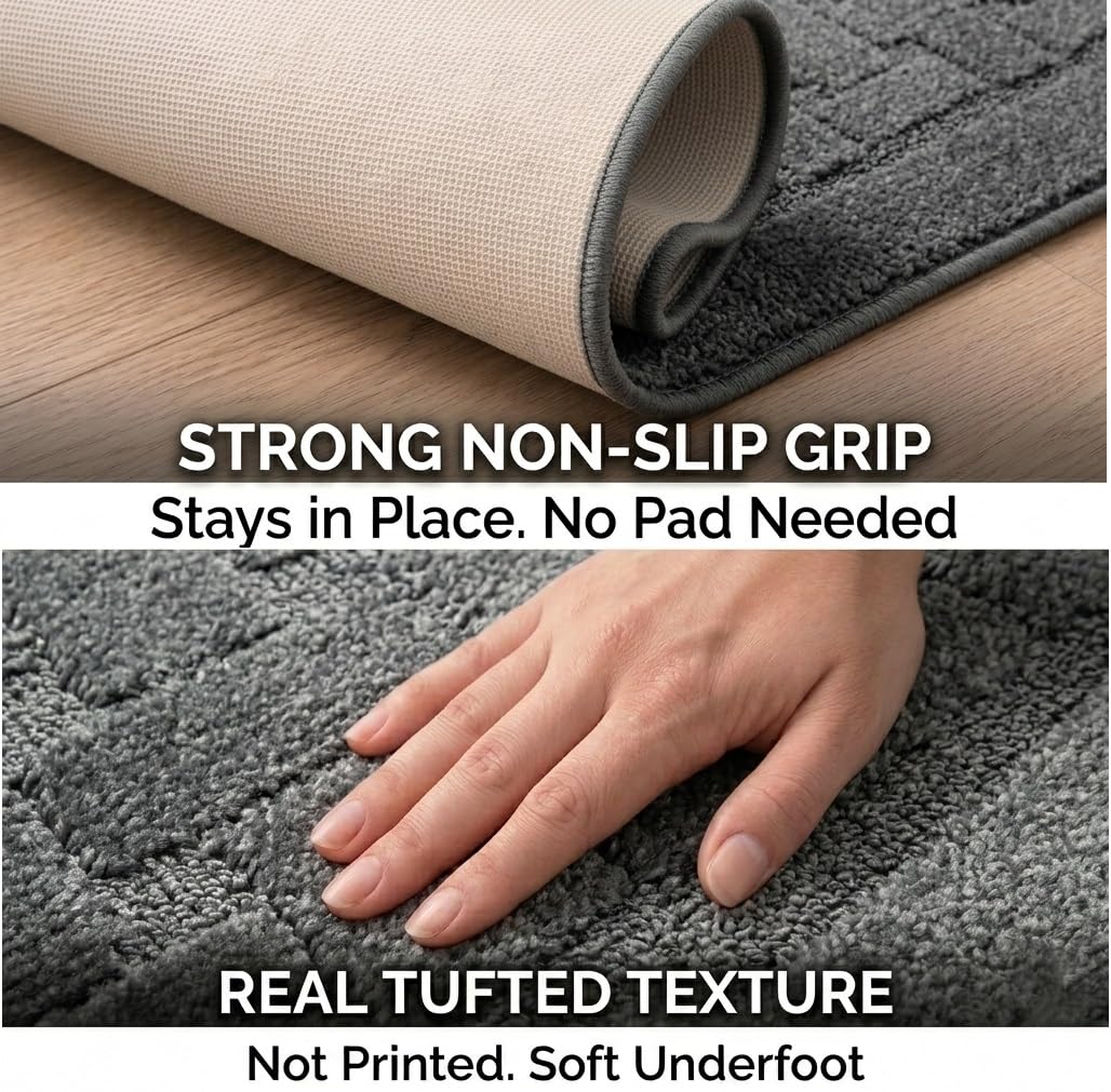 Non Slip Washable Carpet Runner Rug with Rubber Backing, Custom Floor Mat for Kitchen Hallway Stairs Bedroom Bathroom Entry, Anthracite Grey, Your Choice of Length, 26 Inch X 7 feet