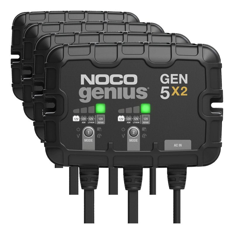 NOCO Genius GEN5X2: 2-Bank, 10A Onboard Battery Charger - 5A Per Bank, 12V Waterproof Marine Charger with Overcharge Protection,Temperature Compensation, for Lead-Acid & Lithium Batteries (Pack of 4)