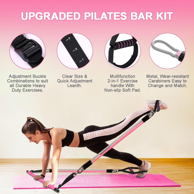 Bbtops Pilates Bar Kit with Resistance Bands,Pilates Bar with Stackable Bands Workout Equipment for Legs,Hip,Waist and Arm,Exercise Fitness Equipment for Women & Men Home Gym Yoga Pilates