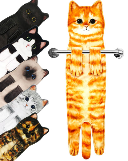 PAT JUUMG Funny Cat Hand Towels for Bathroom Kitchen Decor Towel,Cute Decorative Hanging Face Towels,Super Absorbent Soft, Housewarming Gift,Cat Lovers Gifts for Women (Orange)