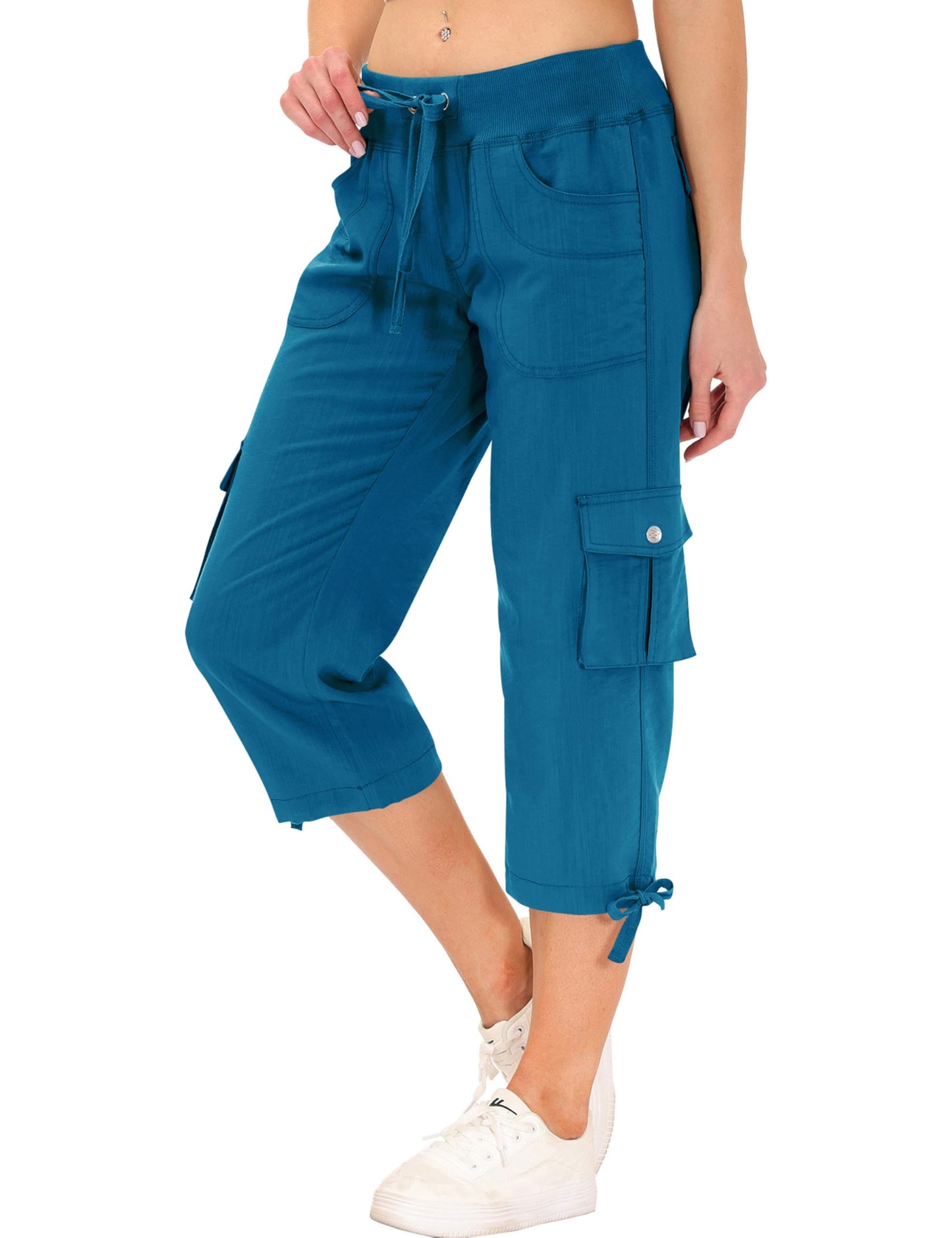 MoFiz Womens Capris Summer Cargo Shorts Lightweight Quick Dry Athletic Casual Travel Loose Ladies Outdoor Hiking Pants Pockets Sapphire Blue 2XL