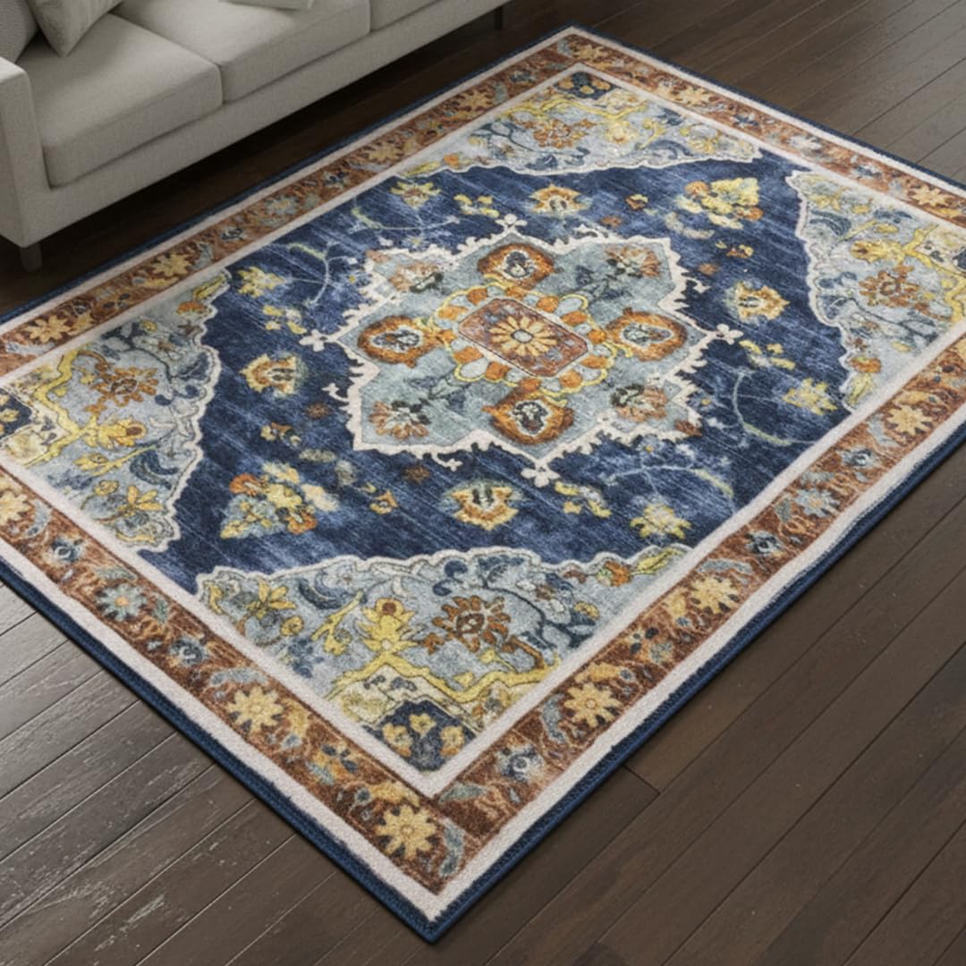 Muddy Mat® Mosaic 5ft x 7ft Washable Muddy Carpet® for Living Room, Bedroom & Dining Room – Modern Soft Low Pile Non Slip Carpet – Pet Friendly Waterproof Foldable Area Rugs for Home