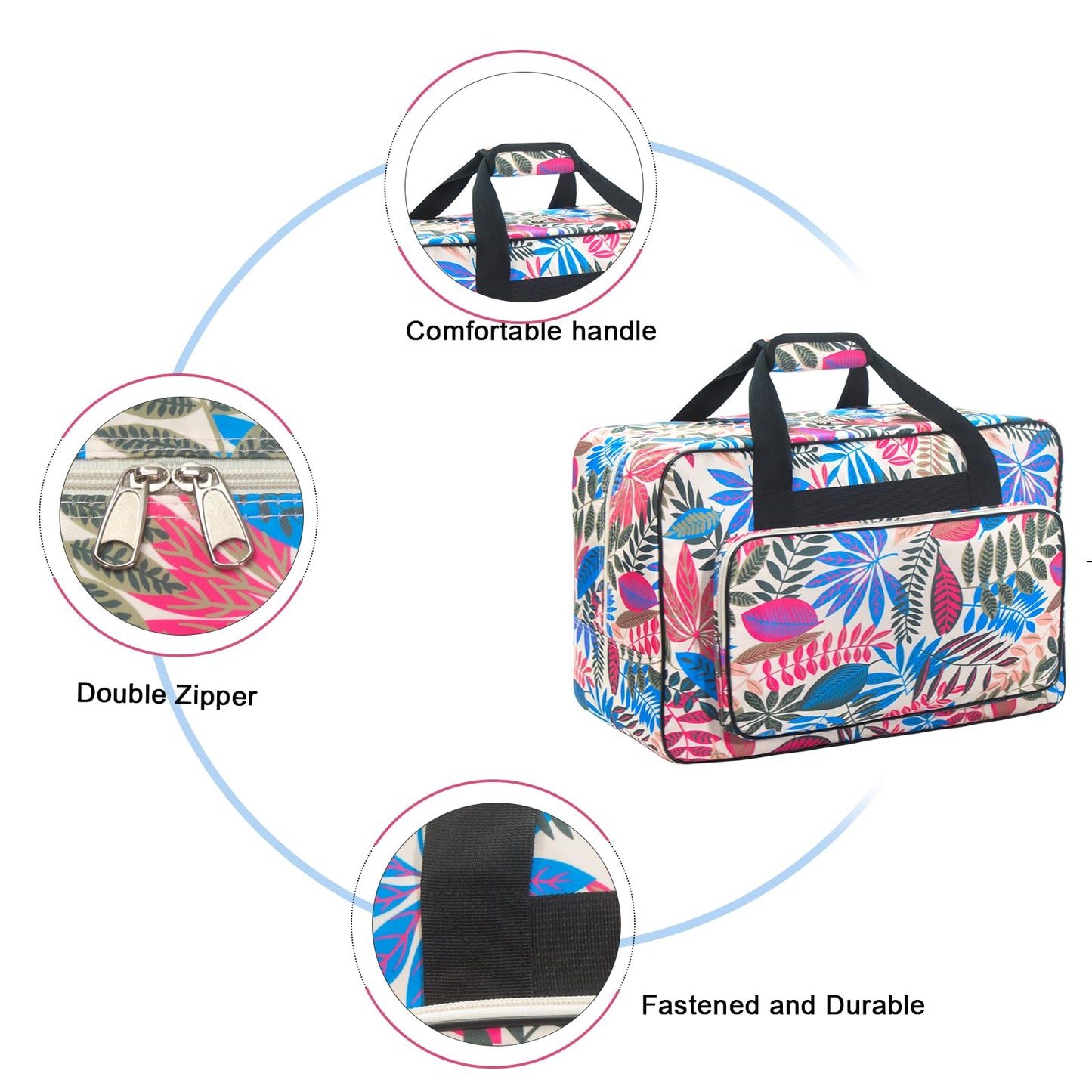 Haroranax Sewing Machine Carrying Case, Sewing Machine Carrying Case Tote Bag, Universal Tote Storage Bag with Pockets and Handles, Suitable for Most Standard Singer, Janome (Milk White)