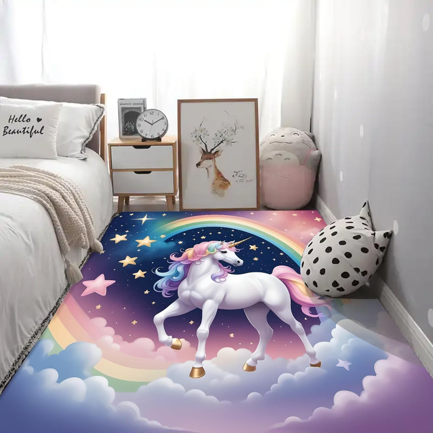 kxry Area Rugs 5X7 Feet, Unicorn Galaxy Soft Machine Washable Area Rugs Unicorn Galaxy Star Cloud Non Slip Foldable Floor Carpet for Living Room Bedroom Dining Room Dorms Nursery Rooms Office