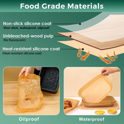 400 Pcs Air Fryer Paper Liners, 8" Square Air Fryer Liners Disposable, Heavy-Duty Parchment Paper for 5-8 qt Airfryer Basket, Non-Stick & Grease-Proof Baking Liner for Oven Pan