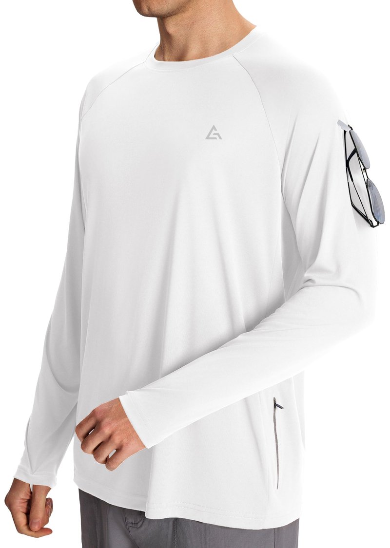 Men’s Sun Protection Shirts UPF 50+ Long Sleeve UV Shirt Rash Guard for Men Quick Dry Swim Fishing Beach Athletic White