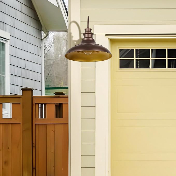 Outdoor Barn Light Fixtures, 16 Inch Large Dome Farmhouse Exterior Wall Mount Lights, Rustic Gooseneck Wall Sconces Indoor Wall Lighting, Industrial Bronze Gold Lanterns for Porch, Garage,2 Pack