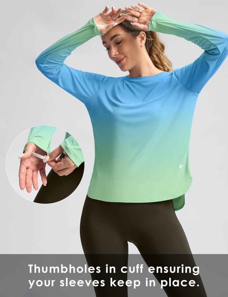 Women's Sun Shirts UPF 50+ Long Sleeve UV Protection Shirt Lightweight Quick Dry Workout Hiking Tops for Women(Green/Yellow Gradient,XXXL)