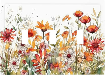Watercolor Wild Flower Floral 3 Gang Light Switch Covers Triple Toggle Wall Plate Decorative Switchplate Electrical Faceplate for Nursery Bedroom Bathroom Decor