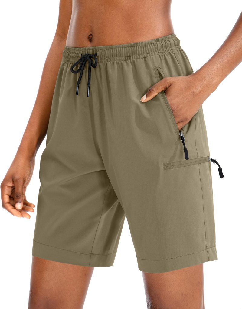 SANTINY Women's 5''/ 7''/9'' Hiking Cargo Shorts Quick Dry Lightweight Summer Shorts for Women Athletic Zipper Pockets(Dusty Khaki_XXL)