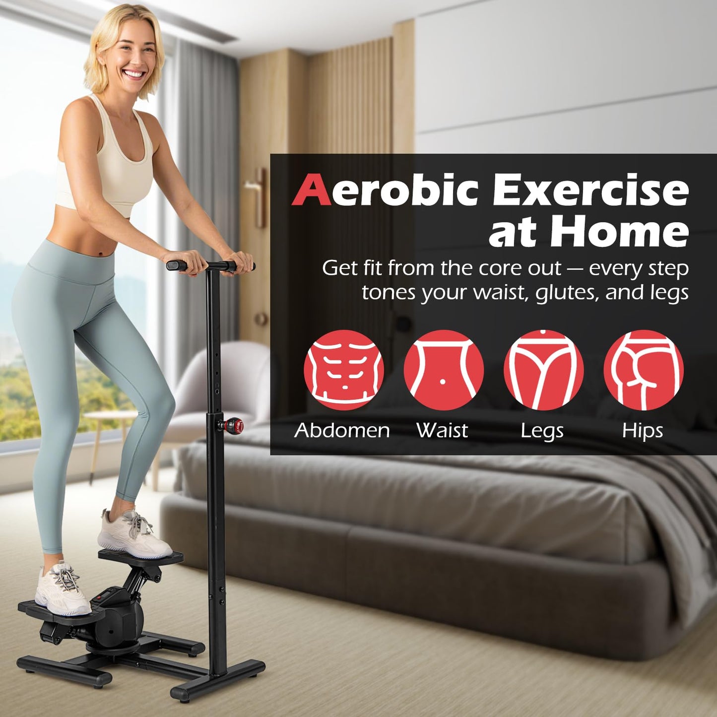 Goplus 2 in 1 Twist Stepper with Handlebar, 330 LBS Hydraulic Stair Stepper w/Waist Twister Platform, LCD Monitor, 5-Level Height Adjustable, High Resistant Step Machine for Cardio Exercise at Home