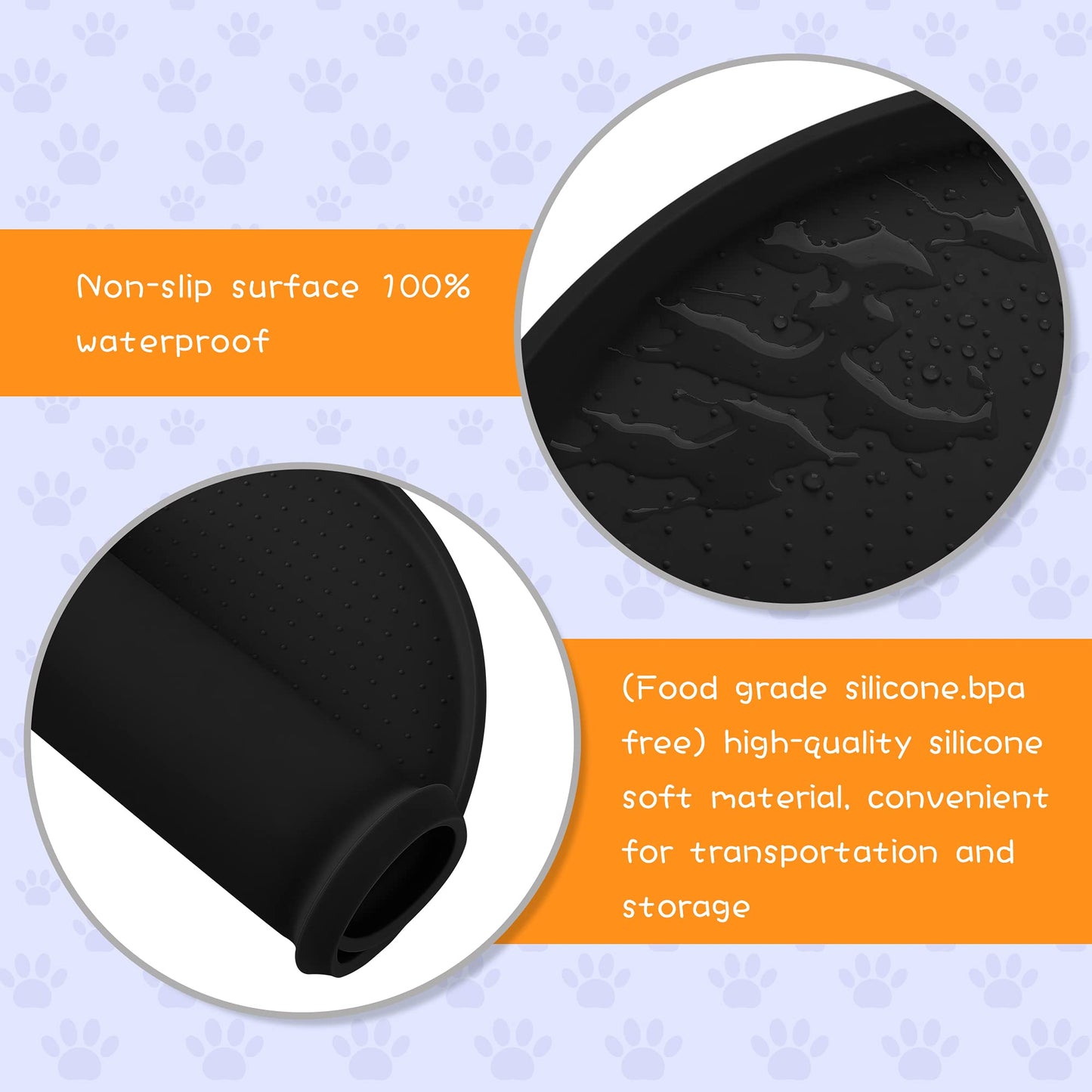 Yacee 100% Waterproof 0.5" Raised Edge BPA Free Silicone Dog Food Mat, Pet Cat Feeding Mats Contain Spills Protects Floors, Placemats for Cats and Dogs Water Bowl Dishwasher. (Small, Black)