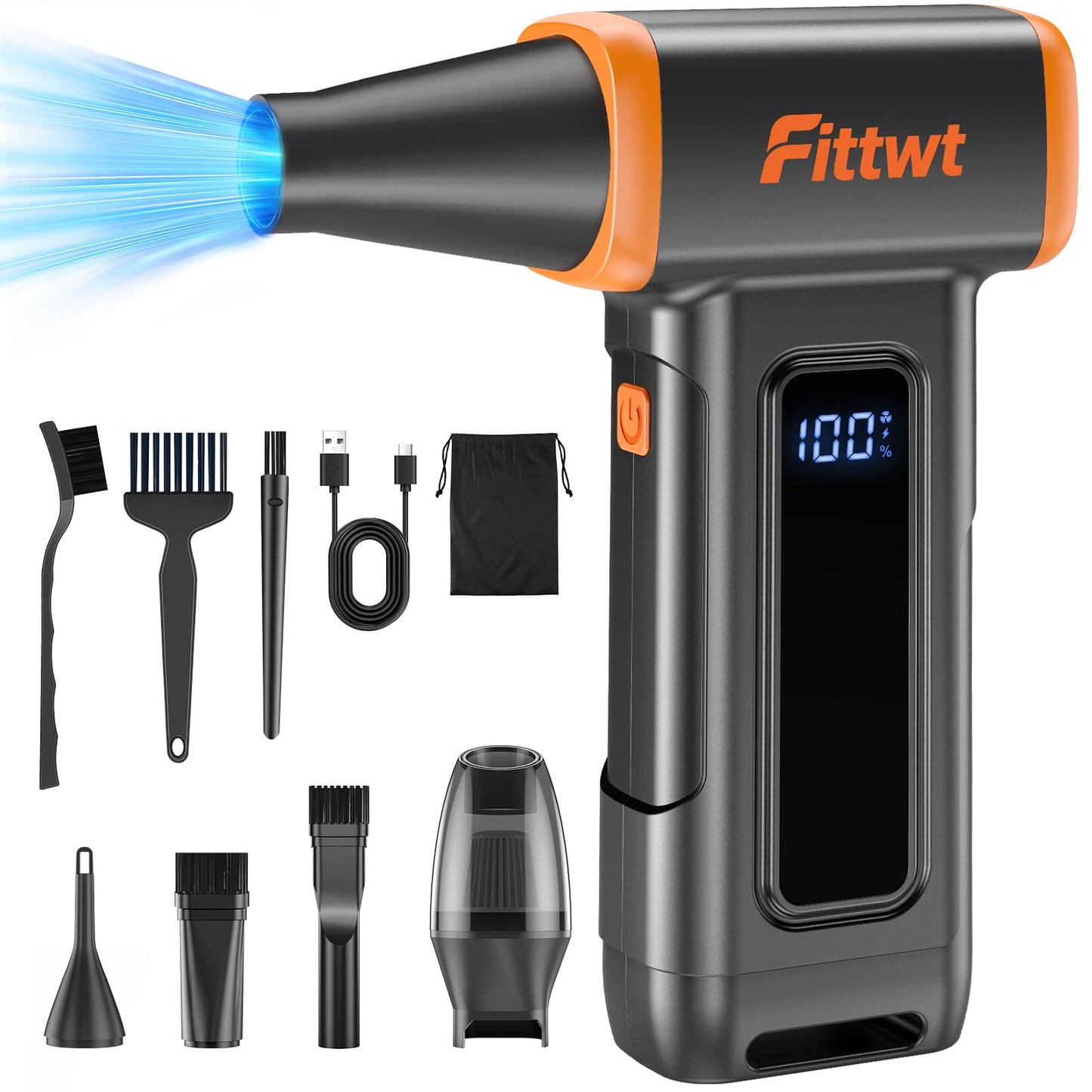 2 in 1 Electric Air Duster 65m/s Turbo Airflow Max, Brushless Compressed Air Duster 130000RPM, Mini Vacuum Cleaner Portable, 8000mAh Rechargeable Battery, 6 Nozzles 3 Brushes for PC, Keyboard, Car