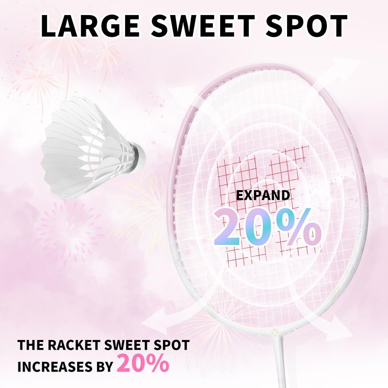 KUMPOO Badminton Racket Professional, Carbon Fiber 4U Badminton Pink Racket Set with Grip and Cover, Pro Badminton Racquet Lightweight for Beginners Outdoor Games, DS-202 Pink