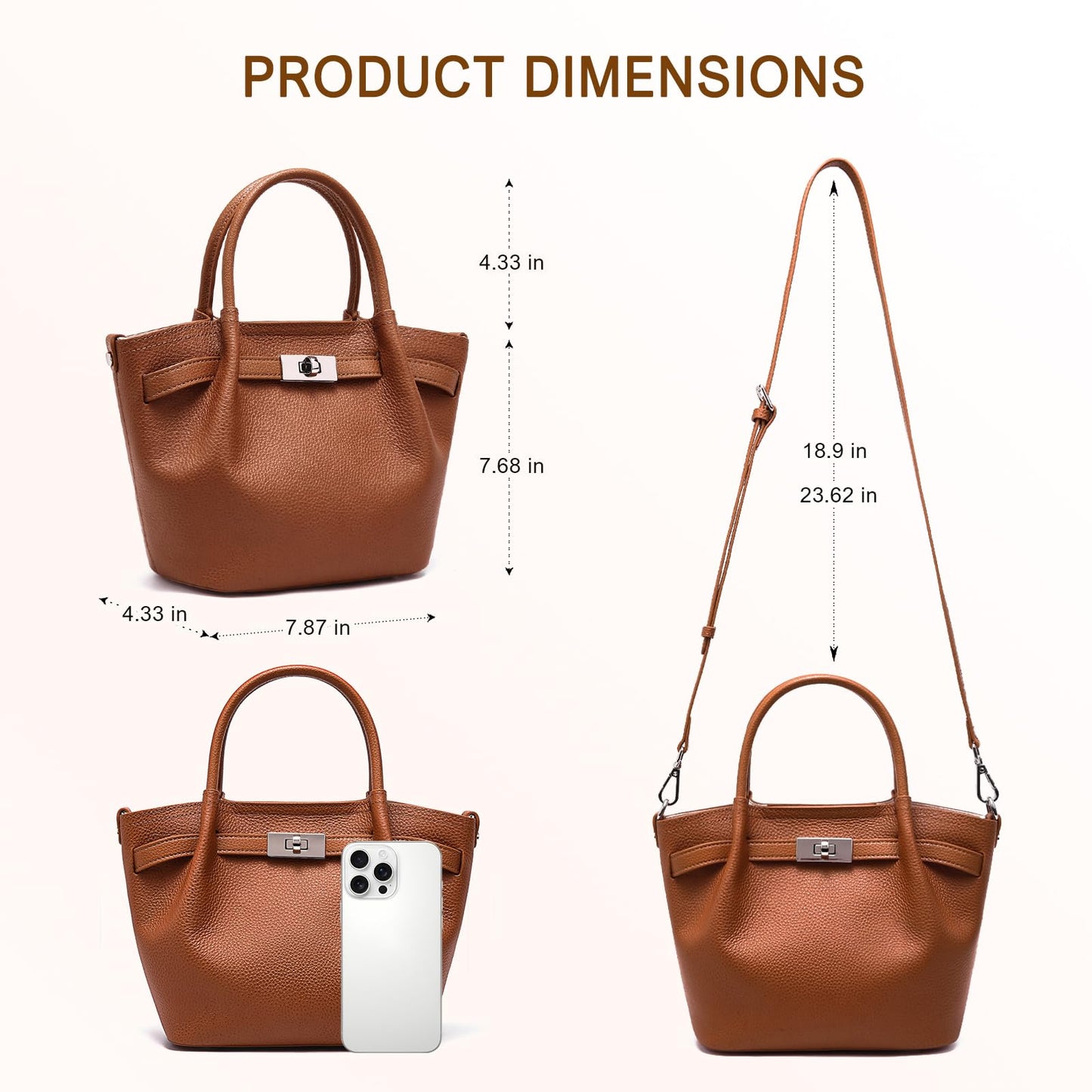 Genuine Leather Bucket Bags for Women: Small Tote Purses for Ladies Luxury Designer Crossbody Satchel Handbags(Brown)