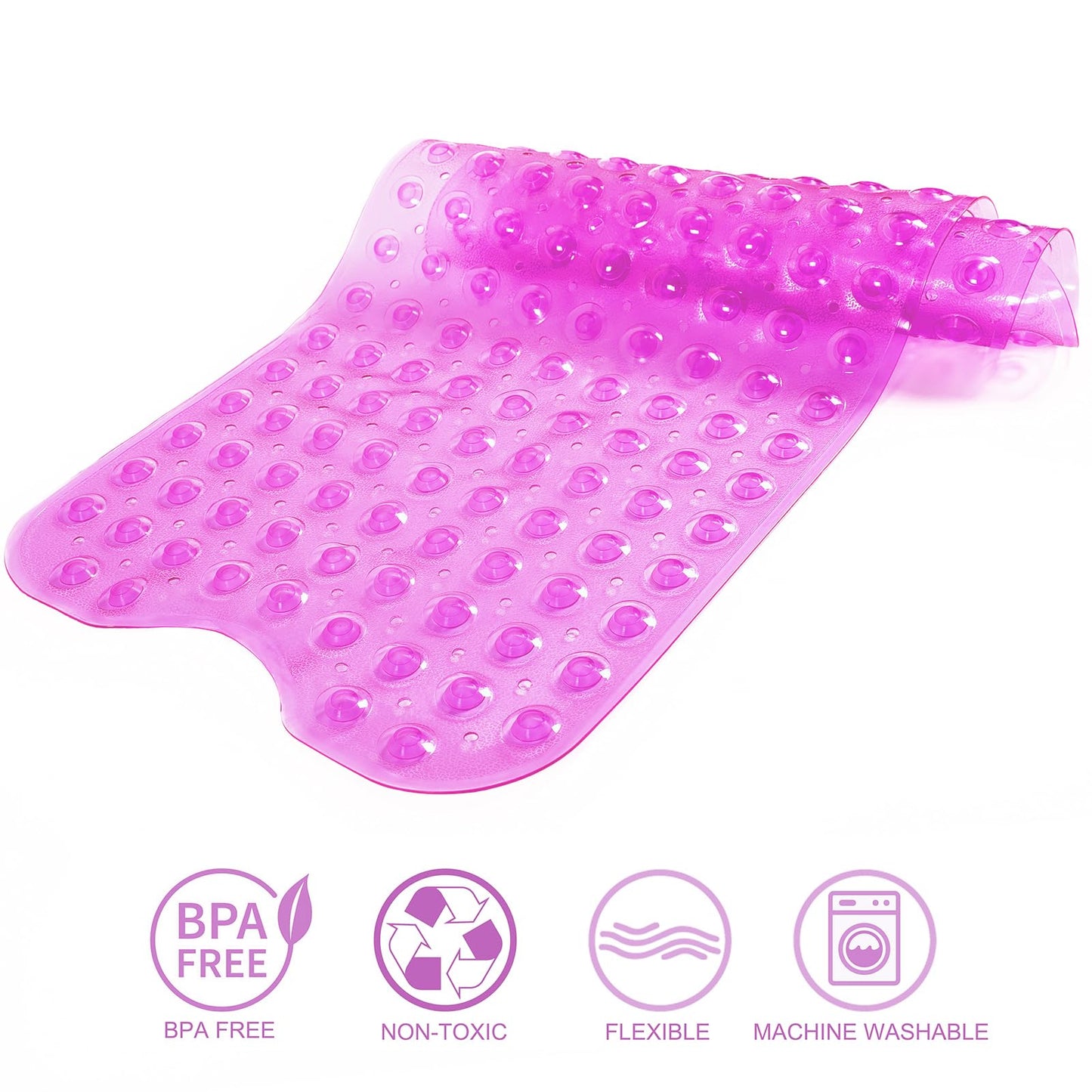 TreeBud Bathtub Mats for Shower Tub Non-Slip Bath Mat 39 x 16 Inch Extra Long Shower Mat, Bath Tub Mat for Bathroom with Machine Washable, BPA Free for Kids (Clear Hot Pink)