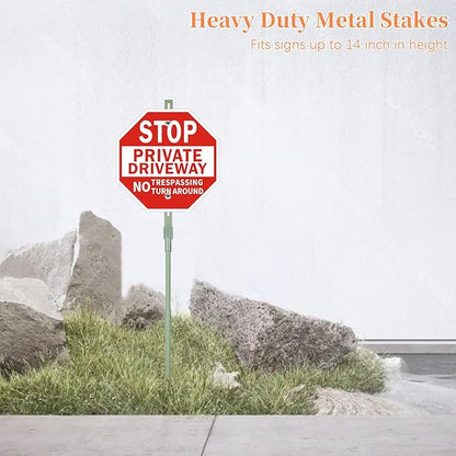 48 inches Yard Sign Stakes, 2 Pcs Metal Stakes, Green Yard Sign Holder, Sturdy Rustproof Signs Posts, for Outdoor Lawn Garden Parking Garage, Fits 10x14 Inch Signs (Not Included)