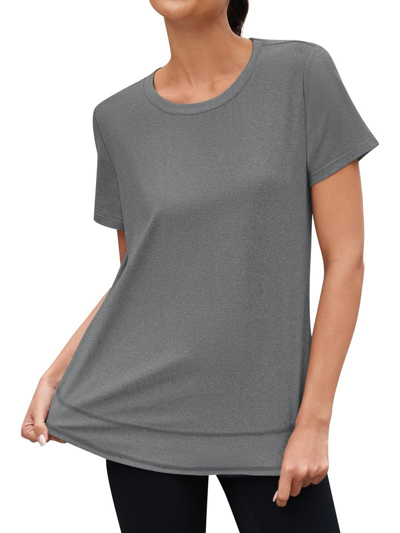 3rd hill Womens Workout Tops Short Sleeve Crewneck Sports Yoga Running Shirts Quick Dry Outfits Gray L