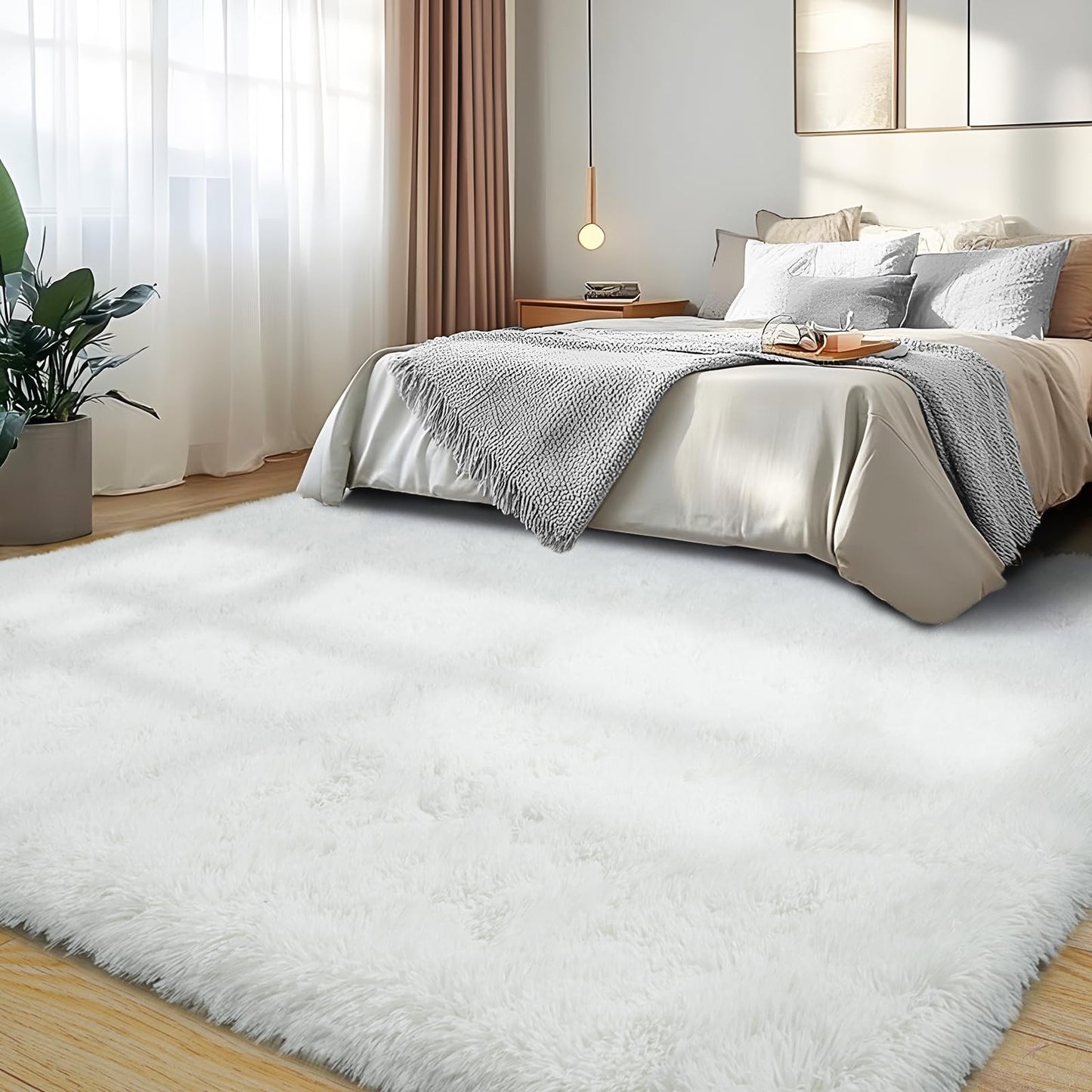 Large 8x10 Area Rugs for Living Room, Cream White Soft Shag Rug for Bedroom, Non-Slip Ultra Fluffy Rug, Modern Plush Carpet for Girls Boys Kids Room Dorm, Fuzzy Rug for Home Decor Aesthetic
